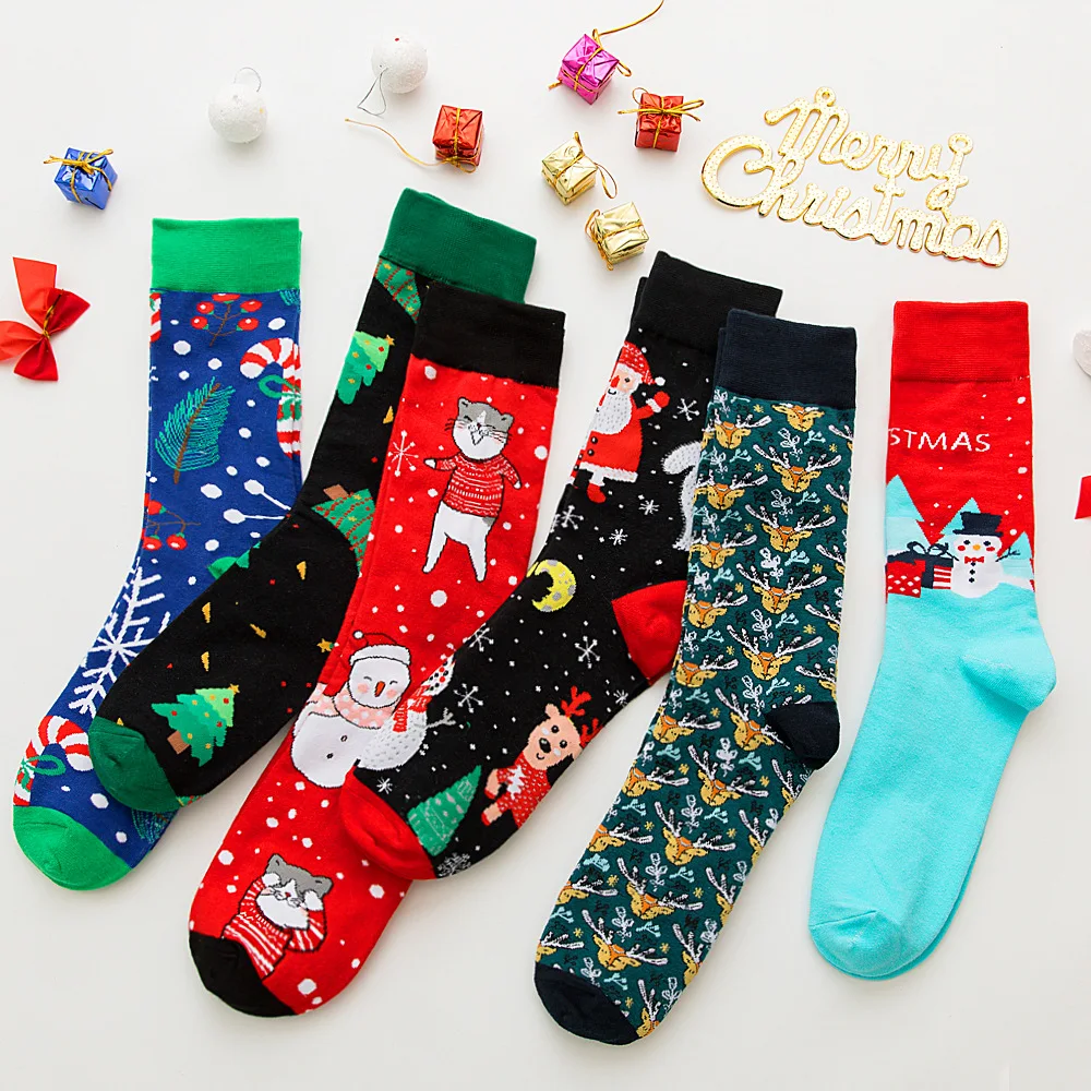 

Christmas Tree Snow Elk Gift Cotton Happy Socks PEONFLY New 2020 Autumn Winter Christmas Socks Men Funny New Year Santa Claus