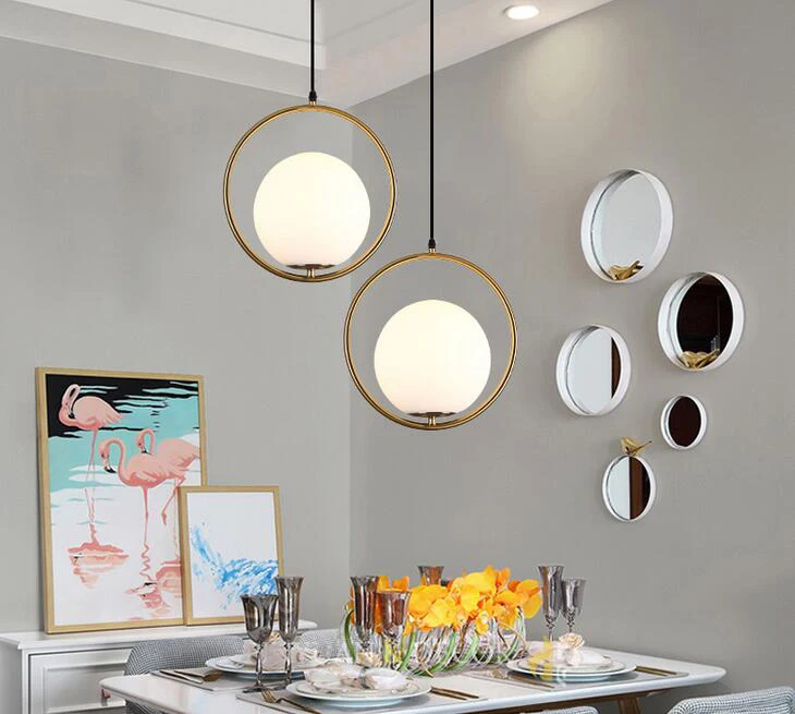 

Nordic Glass Ball Pendant Lights Vintage Hoop Gold Modern LED Hanging Lamp for Living Room Home Loft Industrial Decor Luminaire