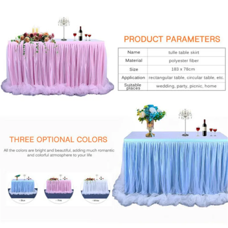 

183 x77 cm Wedding Party Tutu Tulle Table Skirt Cover Tableware Cloth Baby Shower Party Home Decor Table Skirting Birthday Party