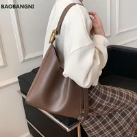 retro solid soft pu leather shouler bags for women new simple bucket bag female handbag tote wide strap design shopper bags