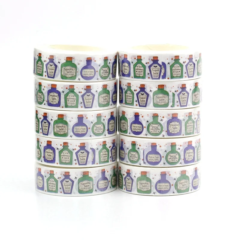 

NEW 10pcs/Lot Decorative Green Blue Orange Bottles Halloween Washi Tapes Planner Adhesive Masking Tape Cute Stationery