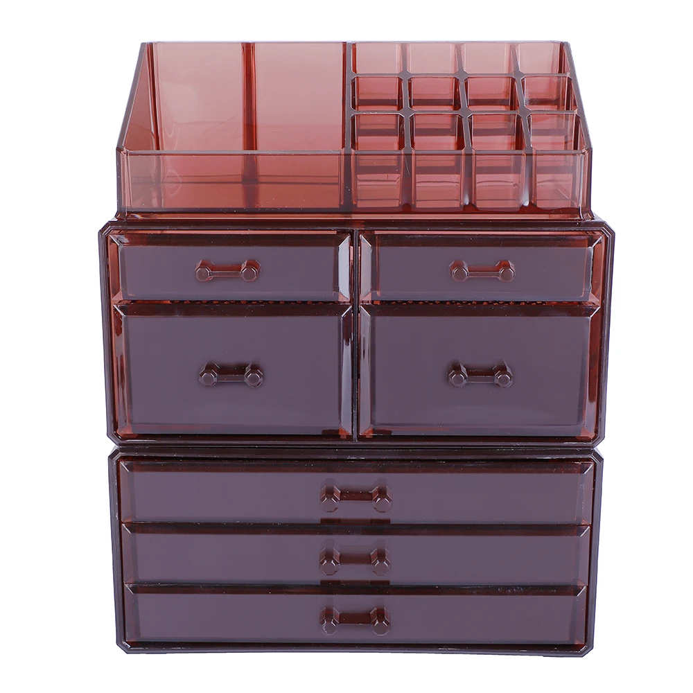 3-piece coffee plastic cosmetic storage rack transparent (4 small drawers and 3 large drawers)180821103