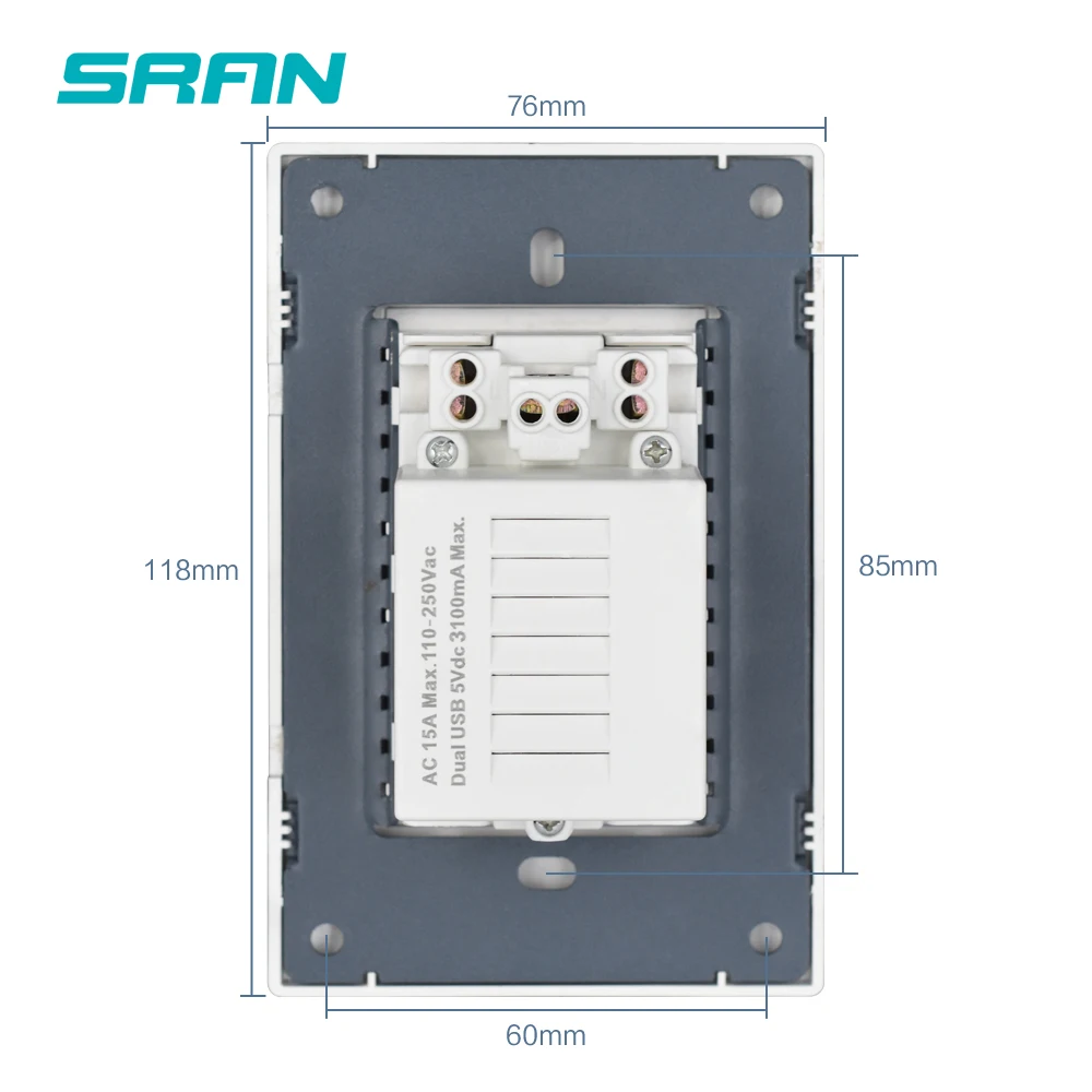 SRAN нам стандартный разъем dual usb настенная розетка двойной 2.1A Розетка с