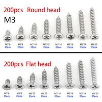 200pcs m3 stainless steel flat head screws kits high strength self tapping screws assortment set for wood furniture