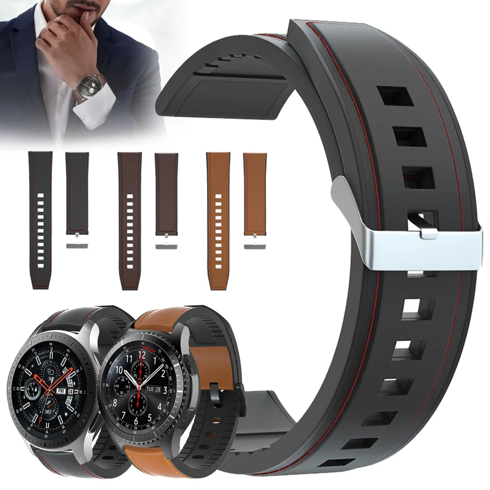 Для Samsung Gear S3 Frontier Classic Galaxy Watch 46 мм из натуральной кожи силиконовый ремешок