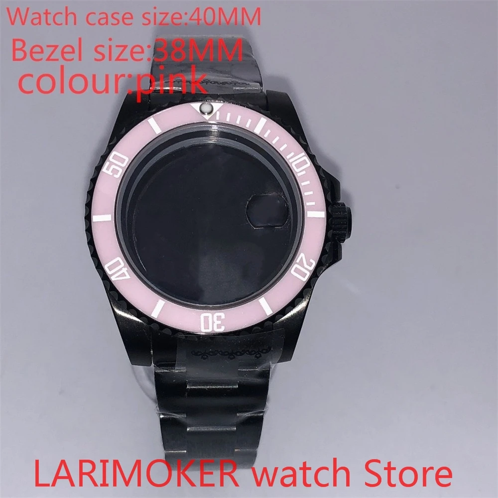 

Suitable for NH35 NH36 Miyota 8215 40mm 904L stainless steel housing, sealed black back cover, with rotating bezel pink
