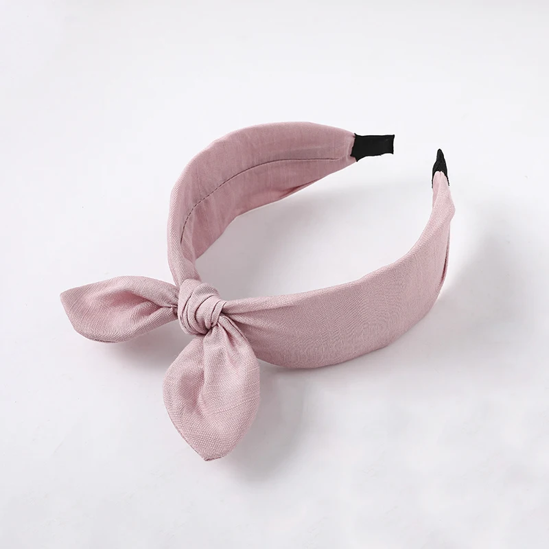 Cloth Fabric Solid Color Retro design solid color satin bow headband female fashion rabbit ears tiara headwear hair accessories |