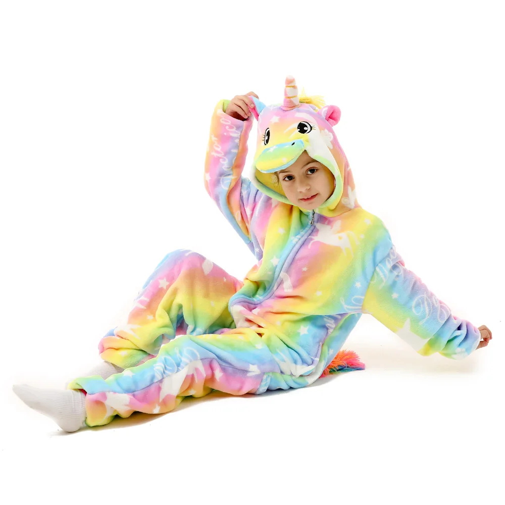 Одежда для маленьких детей в виде радужного единорога, Пижама Kigurumi для детей «Стич», «панда» для детей рисунок «Hello Kitty» животного, единорог, комбинезоны для девочек