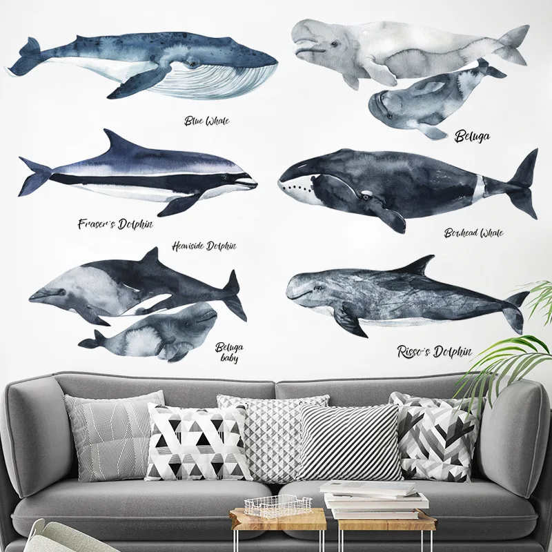 

Large 3D Multi-species Whale Wall Sticker Home Decor PVC Art Decals for Kids Room Nursery Wall Decor wallpaper self-adhesive