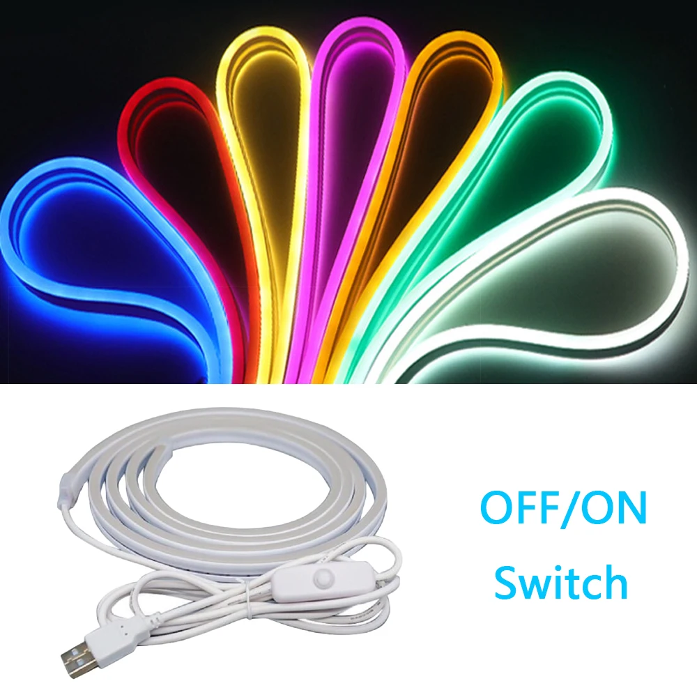 

5 в постоянного тока USB неоновая полоса освещения с переключателем SMD2835 120 светодиодов/м неоновая веревка световой знак 6x12 мм IP67 водонепрониц...