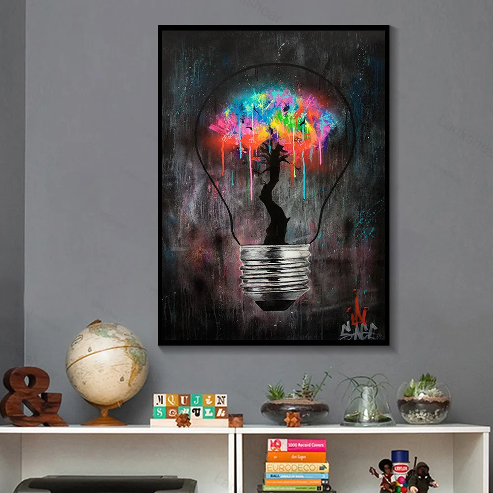 Светильник енная картина с изображением лампочки граффити на холсте постеры