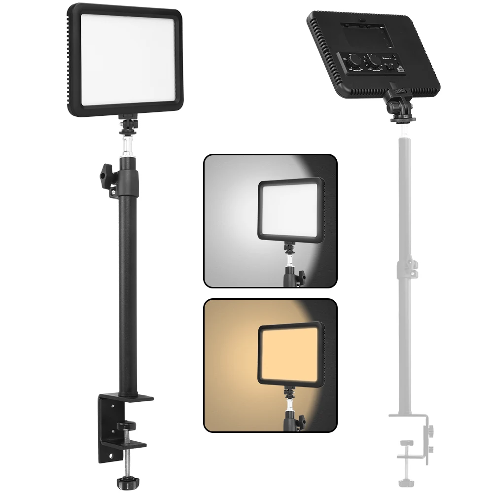 

Светодиодный селфи светильник ing Панель Dimmable bi-цвет 2900K-5700K Регулируемая Настольная светильник стенд с зажимом для YouTube интервью портретов б...
