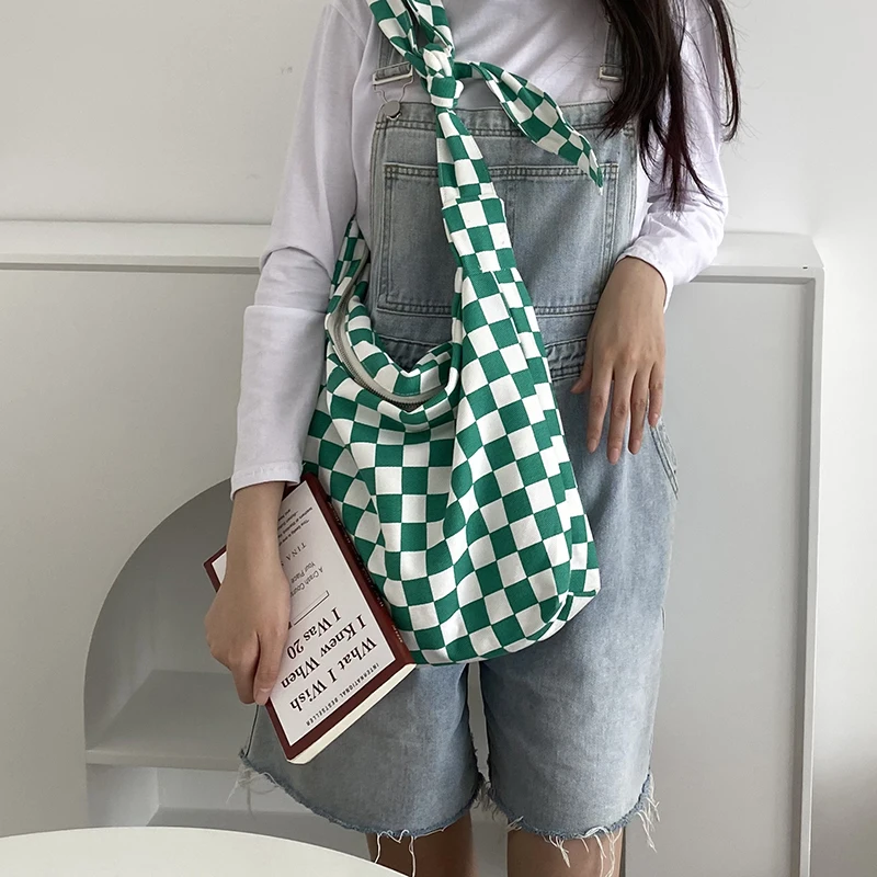

Retro Plaid Canvas Shoulder Bag for Women Large-capacity Handbags Fashion Adjustable Tote 2021 New Female Casual Crossbody Bags