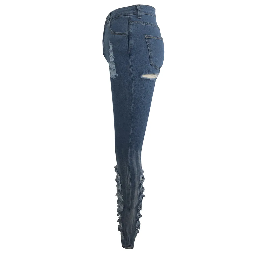 Женские Эластичные отбеленные джинсы с карманами повседневные облегающие