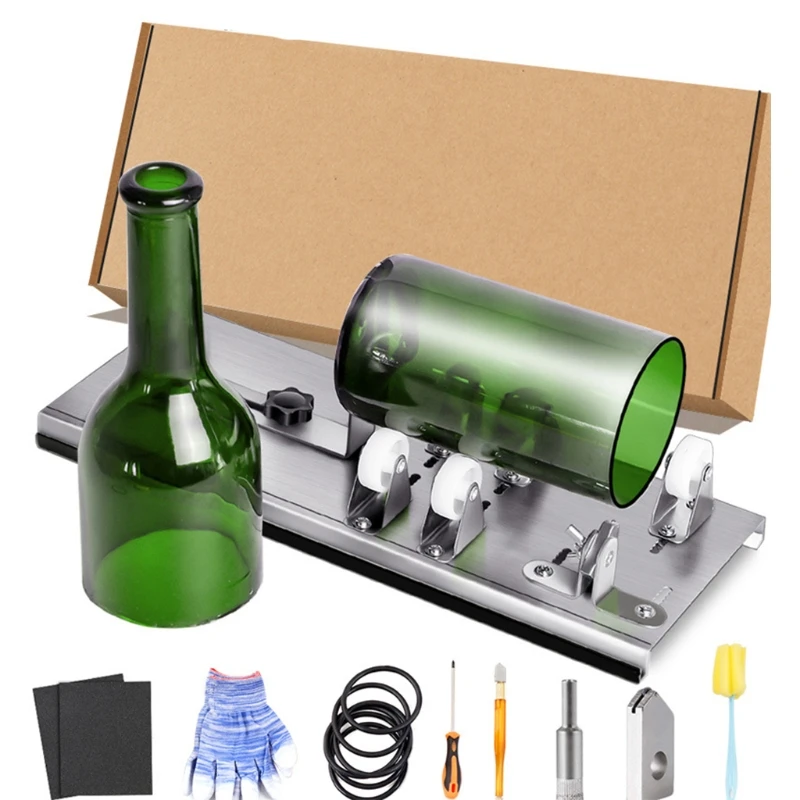 

5 Wheel Glass Bottle Cutter Stainless Steel Cutting Wine Beer Whiskey Gloves Rubber Ring Sanding Paper Tool