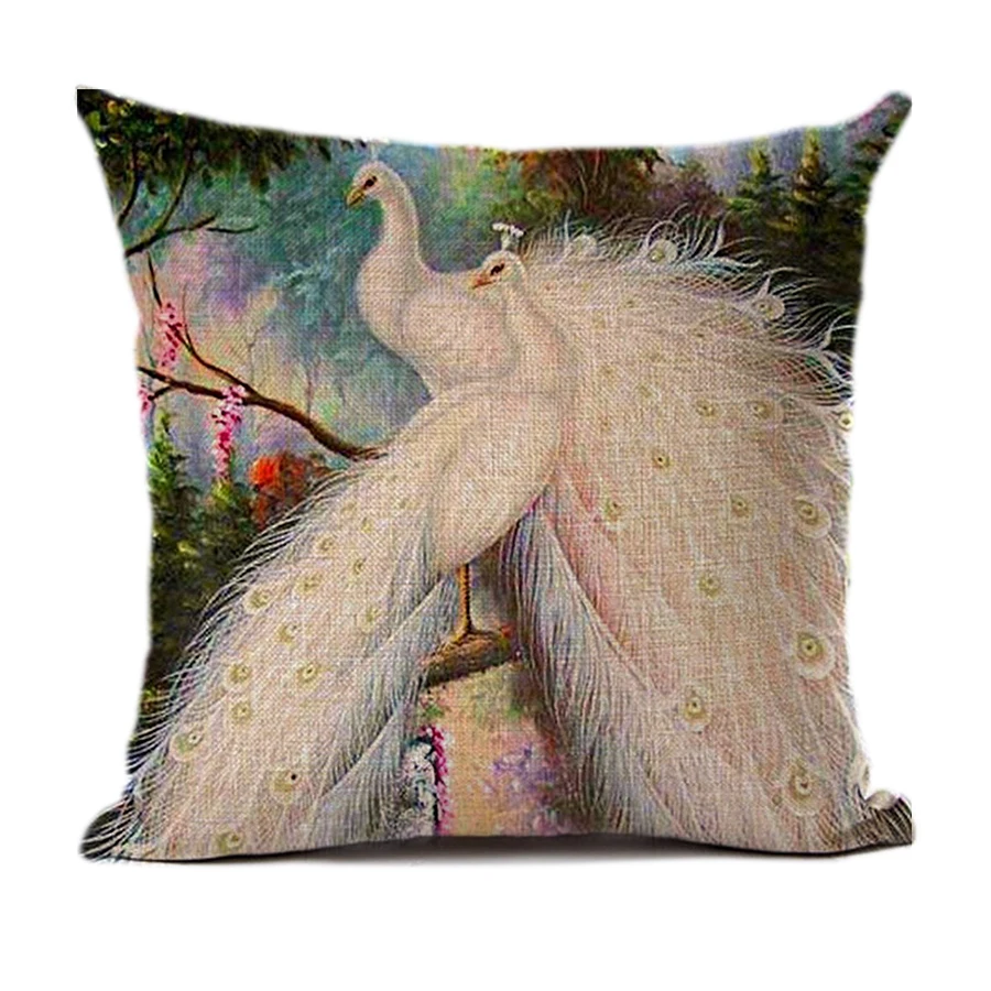 Peacock-5-Linen Подушка с павлином, чехол, красочные перья, декоративные подушки, чехол для дома, гостиной, декор для дивана, полиэстер, лен, элегантные чехлы - Цвет: Peacock-5-Linen