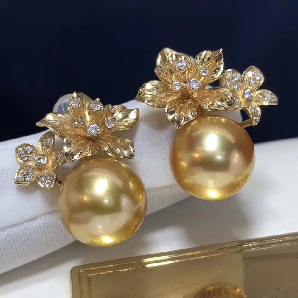 Женские серьги гвоздики с натуральным жемчугом сережки из чистого золота 14 к 11 10