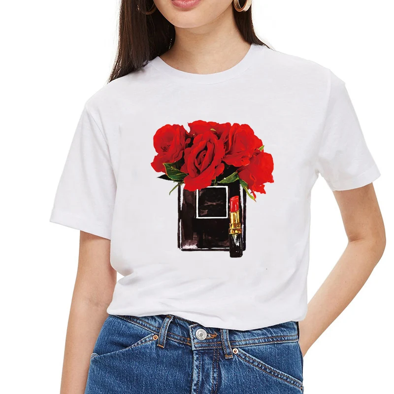 Женская футболка флакон духов графической печати модная Лидирующий бренд Harajuku