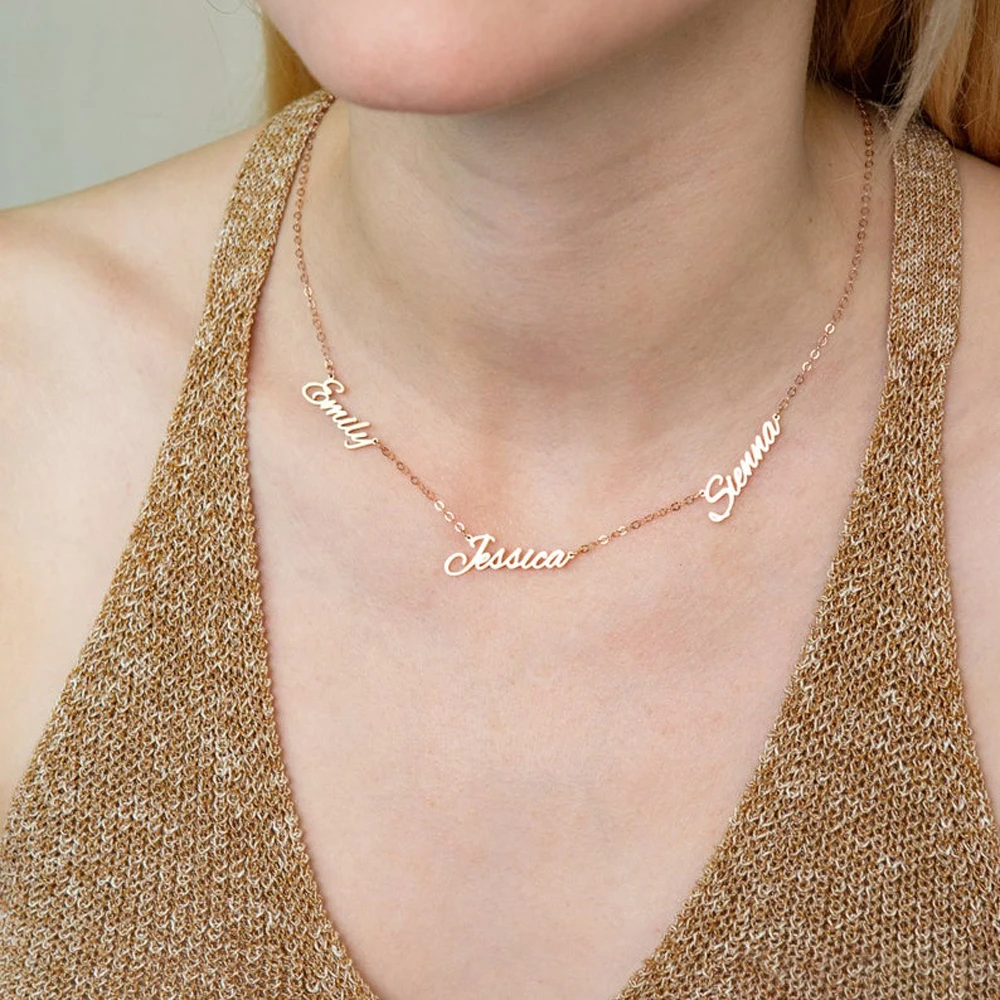 

Personality Necklace For Women Customize 3 Names Pendant Stainless Steel Multiple Names Jewelry On The Neck Best Friend's Gift