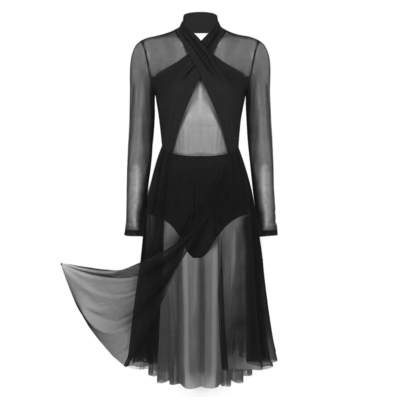 Женское взрослое лирическое танцевальное трико платье с бретелькой через шею и