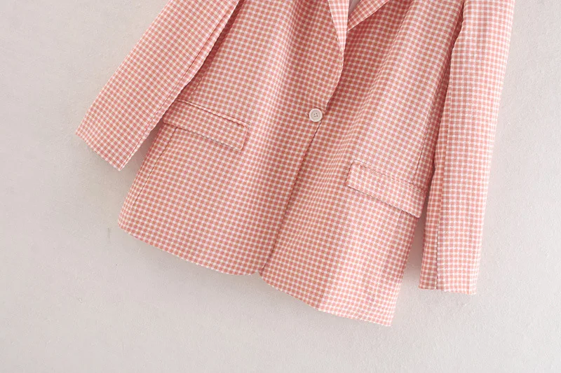 

ICHOIX Fall winter plaid blazer women jacket coat Office ladies pink blazer casual Vintage Pockets blazer Female suit clothing