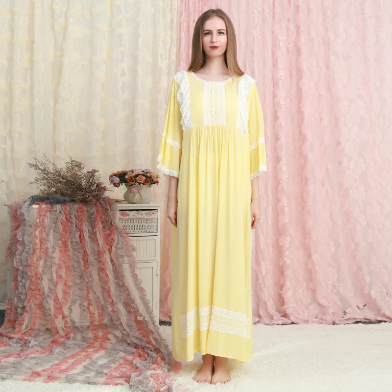 

Nightgown Sleepwear Nightdress Cotton Women Nightgown Long Dress Yellow