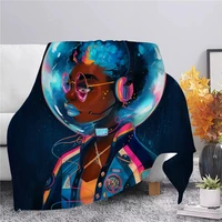astronaut afro girls flannel blanket 3d print throw blanket adult home decor bedspread sofa bedding quilts drop shipping