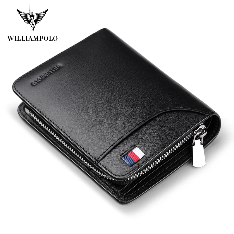 

WILLIAMPOLO Genuine Leather Mens Wallet Cowhide Cover Coin Purse Small Brand Male Credit&ID Walets PL298