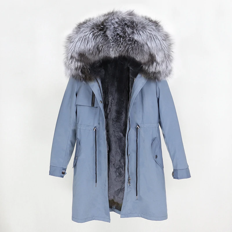 grey silver OFTBUY натуральный Лисий мех воротник парка с капюшоном зимняя куртка женская натуральный кроличий мех внутри Толстая теплая верхняя одежда Уличная Роскошная - Цвет: grey silver
