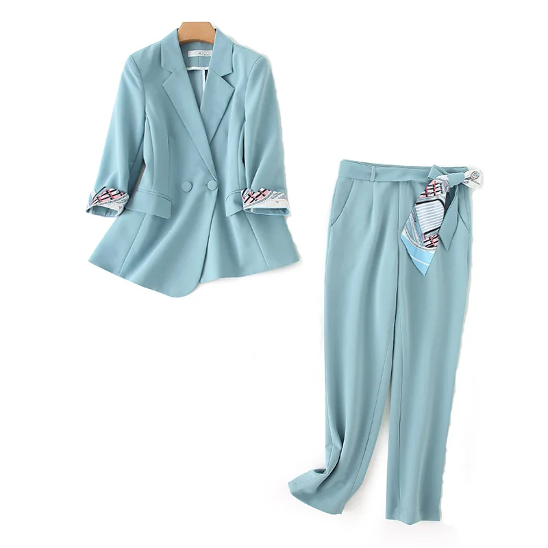 

2020 Runway Women's Blazer Suit 2 Pieces Set Autumn Elegant Fashion Double-breasted OL Bussines Office Lady Blazer Pants Suits
