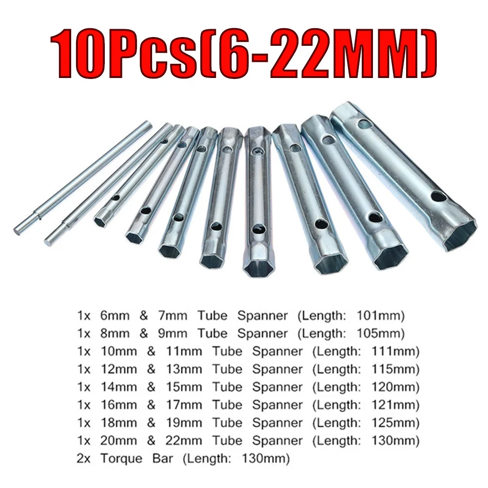 

6Pcs 8-19mm/10pcs 6-22mm Metric Tubular Box Wrench Set Tube Bar Spark Plug Metric Tubular Box Wrench Plug Socket Set