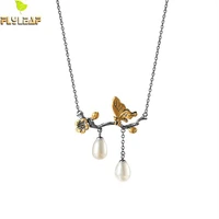 925 sterling silver branch butterfly pearl necklace women ethnic style handmade lady student party fine jewelry flyleaf