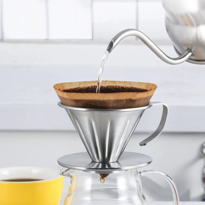 

Reusable Stainless Steel Coffee Dripper Slow Drip Filter, Cone Coffee Maker Tea Slag Funnel with Non-Slip Cup 2 PCS