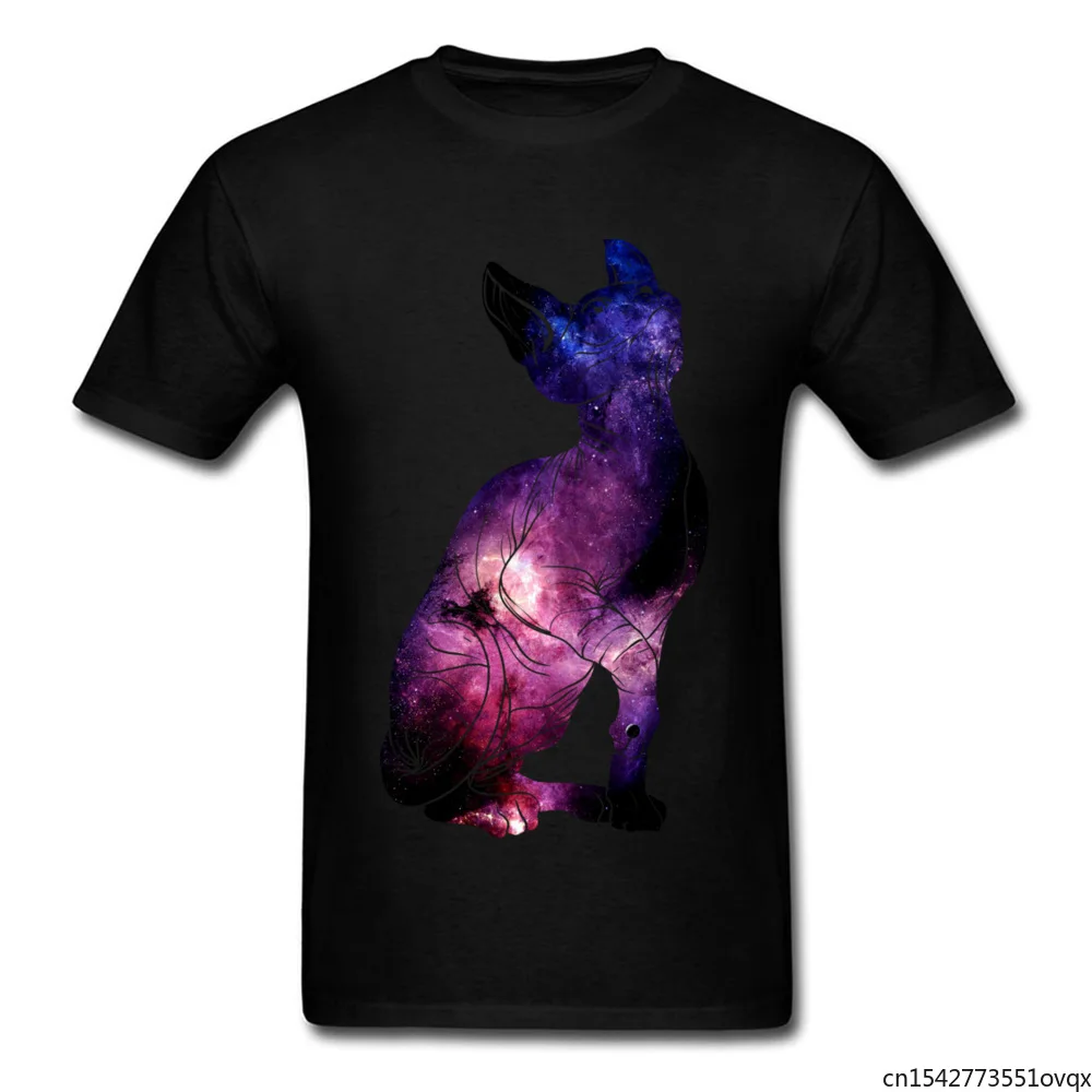 

Cat Universe Canadian Hairless Men T-shirt White T Shirt Sphynx Nebula Print Adult Unisex Tee
