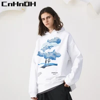 cnhnoh original fashion brand fearless printing retro drop shoulder loose hooded couple hoodie fleece hoodie 9377