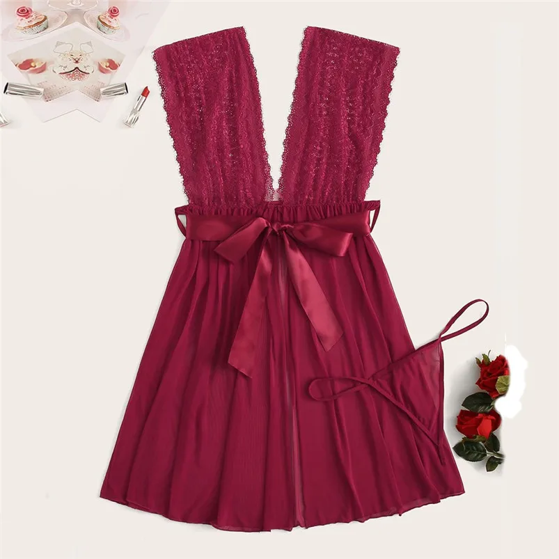 Женская сексуальная шелковая атласная ночная рубашка кружевная без рукавов