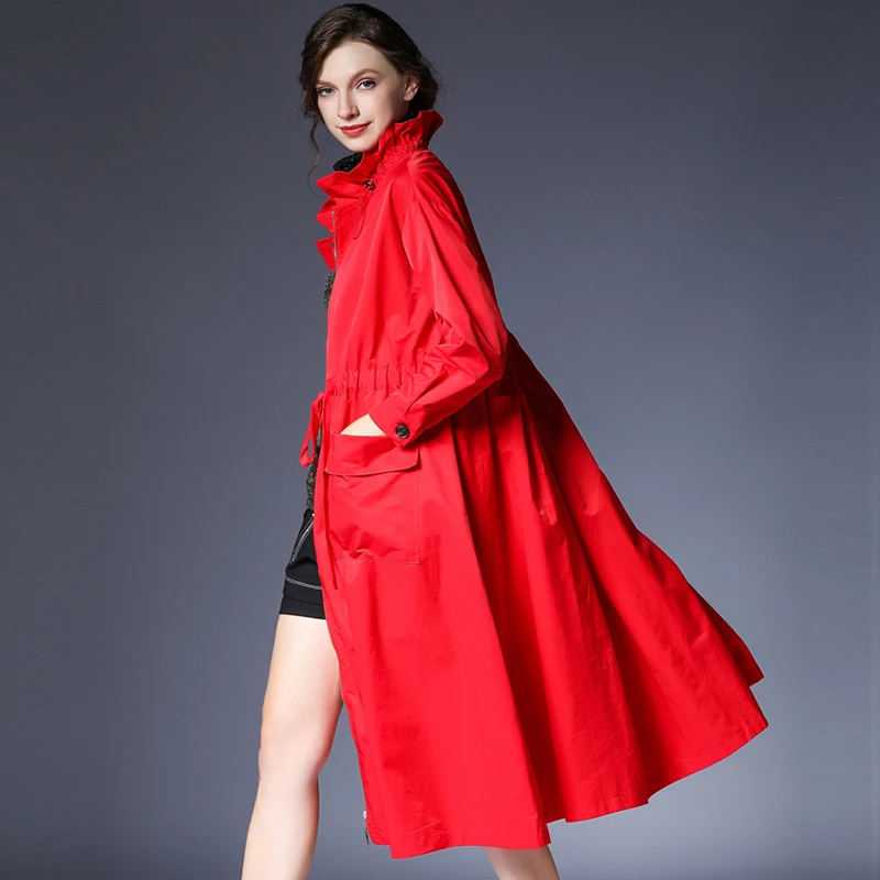 Весна 2020 новинка Повседневная ветровка средней длины с воротником в виде листьев