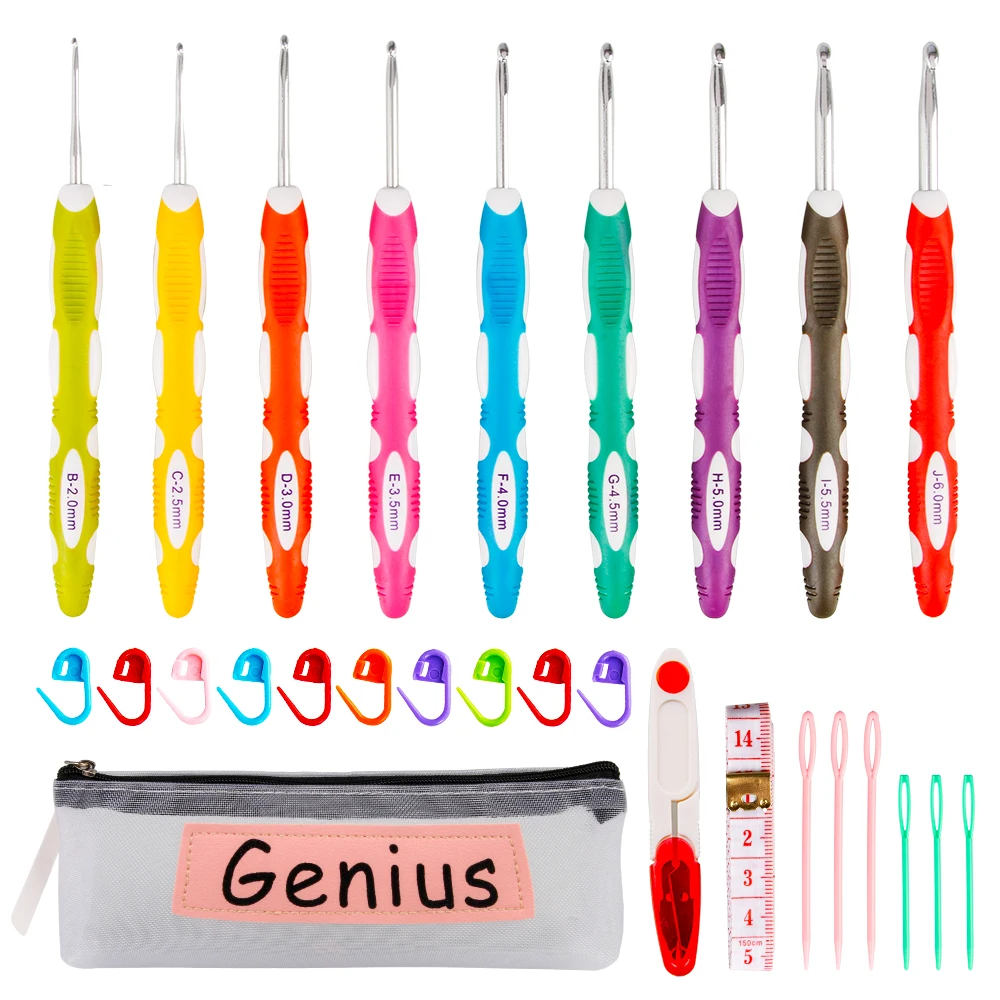 

28pcs Crochet Hooks Set Ergonomic Crochet Hooks Needles Latch Hook Soft Grip Handles Knitting Needles Sewing Art Tools