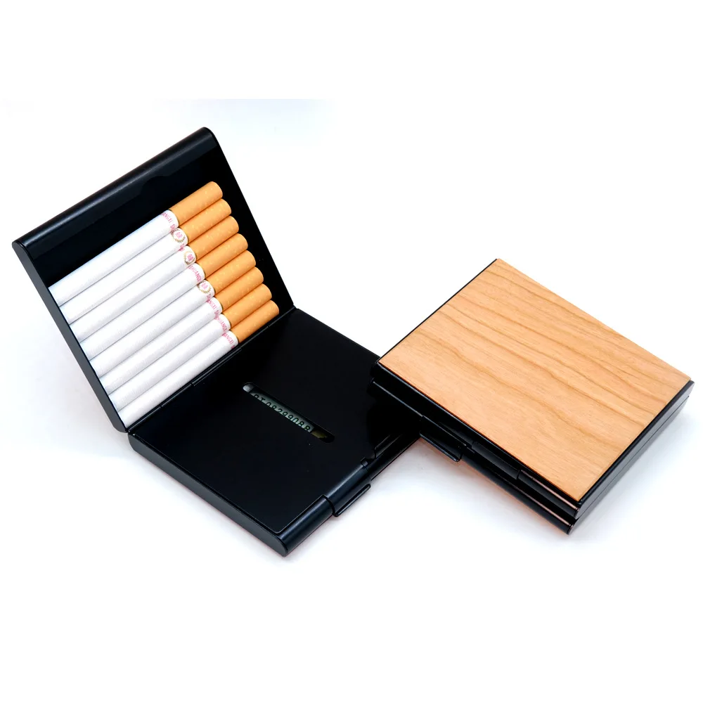 

Portable walnut color men's cigarette box can be customized with 20 pieces of double opening wooden cigarette box, creative bu
