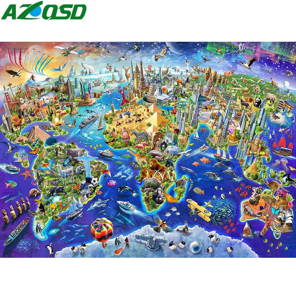 AZQSD Алмазная Картина Новое поступление полная карта животных ручная вышивка
