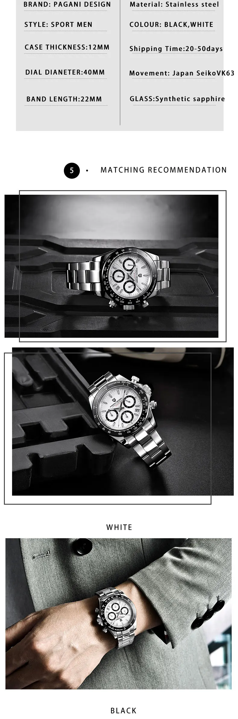 PAGANI Мужские кварцевые наручные часы мужские Seiko для бега часы хронограф водонепроницаемые часы мужские спортивные часы Relogio Masculino