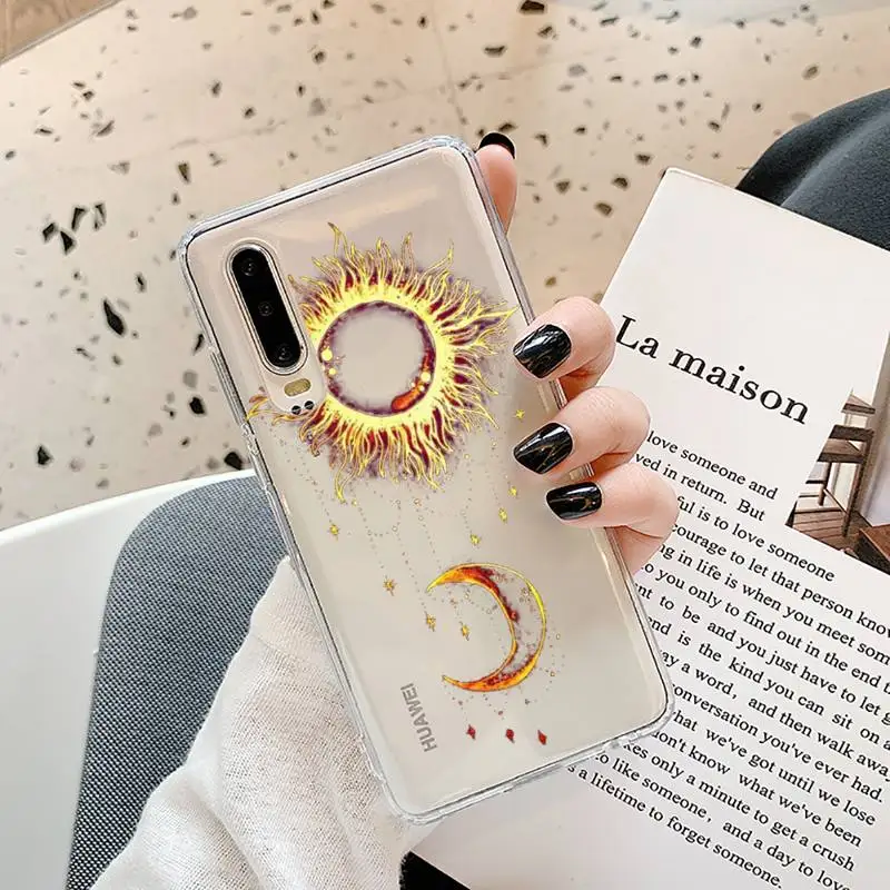 

Funny Sun Moon Face Phone Case Transparent for Samsung A71 S9 10 20 HUAWEI p30 40 honor 10i 8x xiaomi note 8 Pro 10t 11