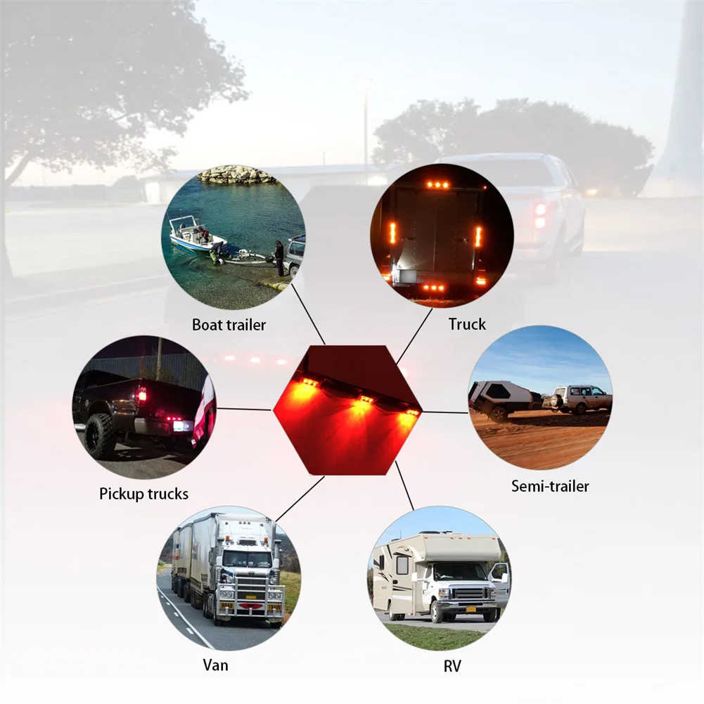 

12V 9LED Clearance LED Light Bar Stainless Steel ID Marker Side Lights Red 3-Light LED Identification Lights for Truck Trailer