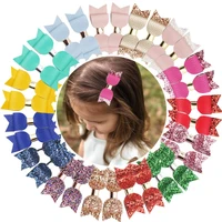 glitter bows clips for girls 30pcs bling sparkly sequins leather 3 hair bows pigtail hair clips for baby girls kids children in