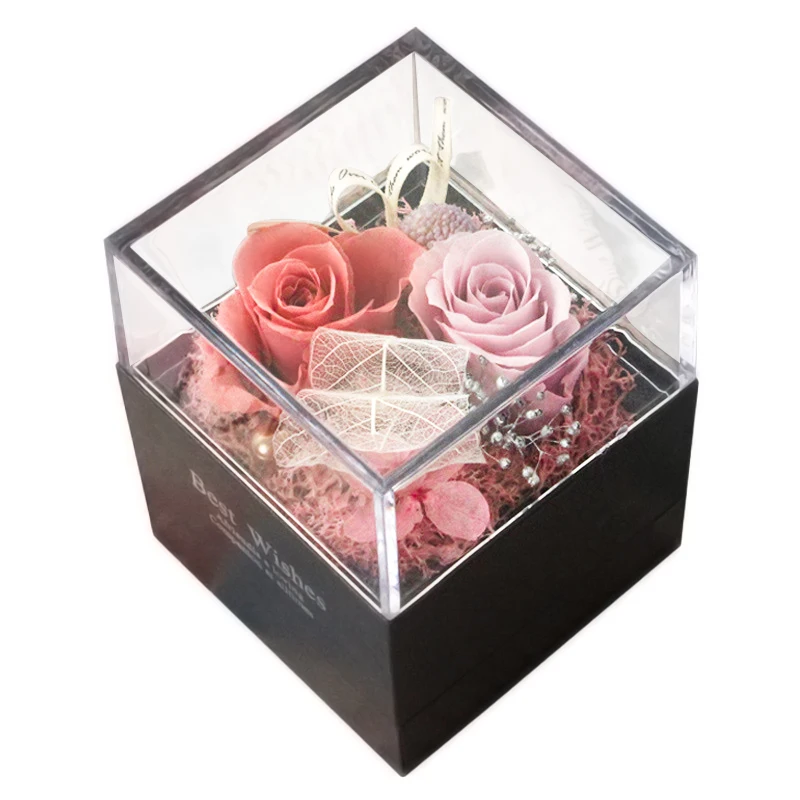 

Preserved Real Rose Jewelry Box Ring Necklace Holder Blossom Flower Mother Day Romantic Gift Set for Wedding Valentine Birthday