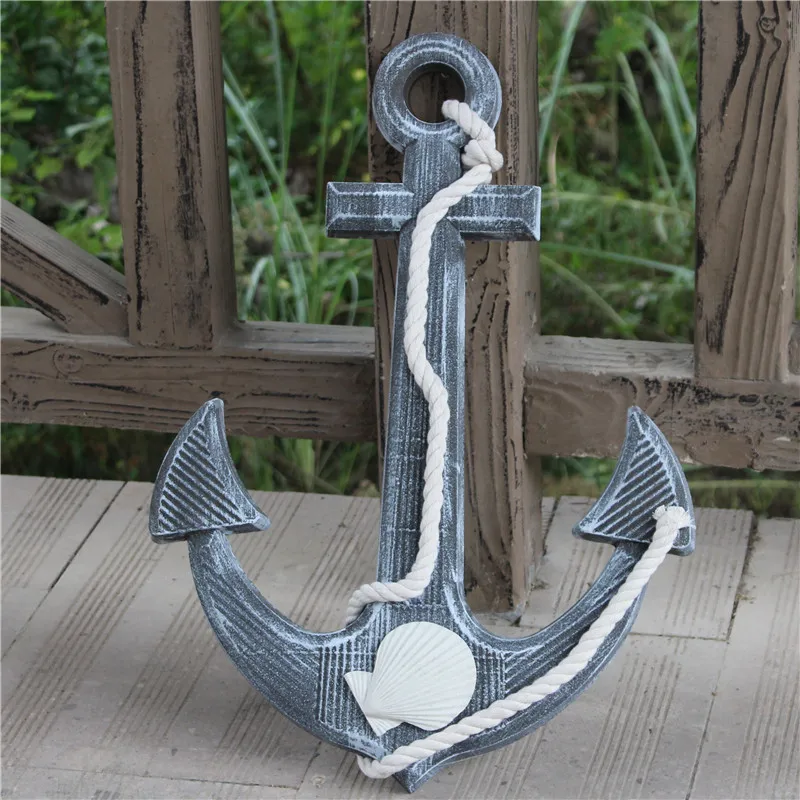 

60cm Retro Ship Anchor Mediterranean Style Decoration Wood Boat Ship Nautical Home Decor Anchor Bar Wall Decoration Garden Fig