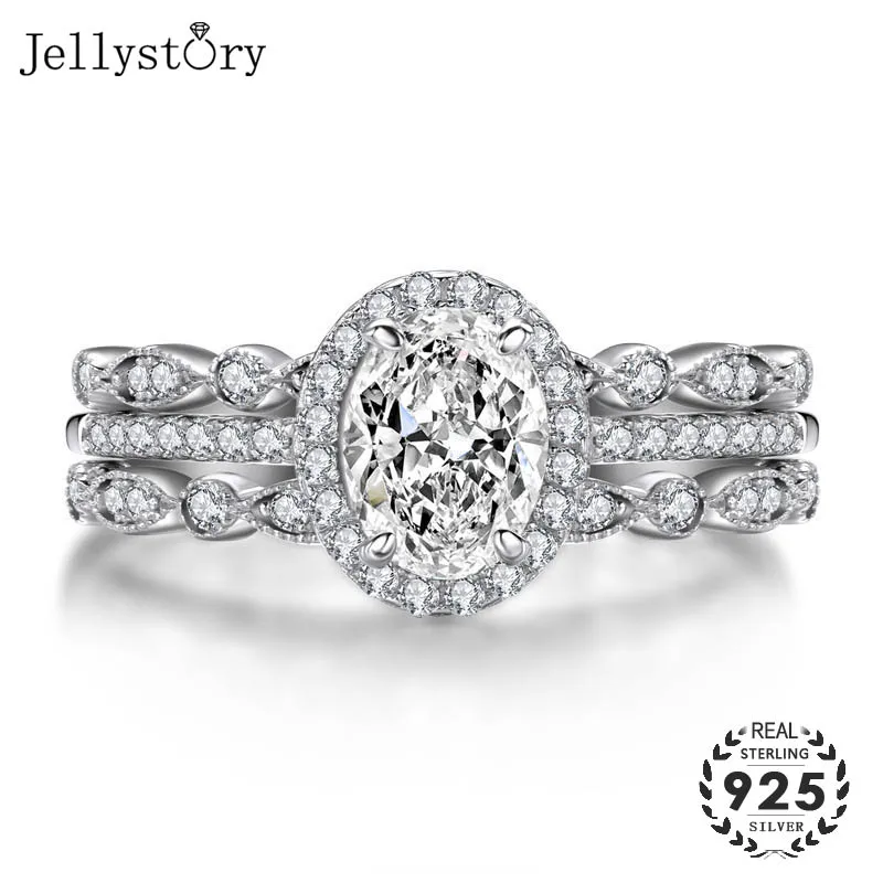 

Jellystory 3 in 1 charm lady ring with oval 5A zircon gemstone 100% real 925 sterling silver jewelry for wedding engagement gift