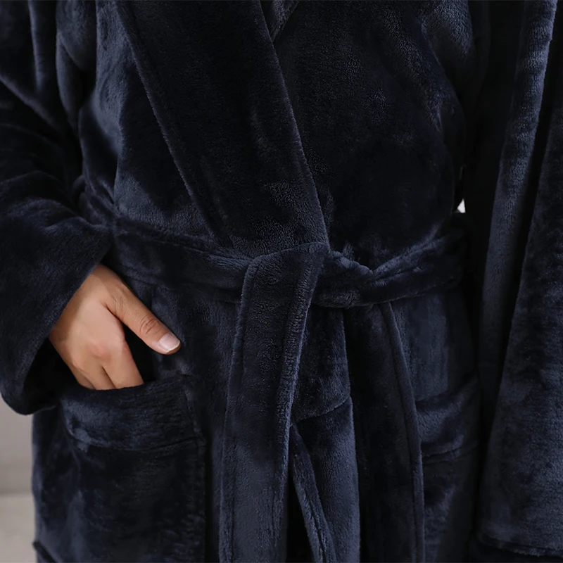 Мужской зимний сверхдлинный теплый фланелевый Халат ярко-Коралловый женский