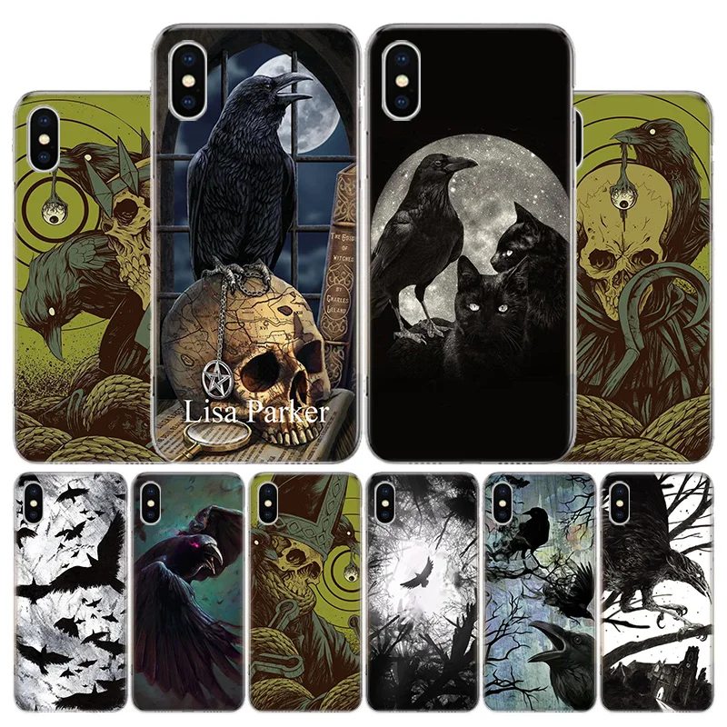 

Crow Raven Dark Skull Cover Phone Case For Apple iPhone 11 12 13 Pro XR X XS Max 7 8 6 6S Plus + Mini 5S SE Print Shell Coque