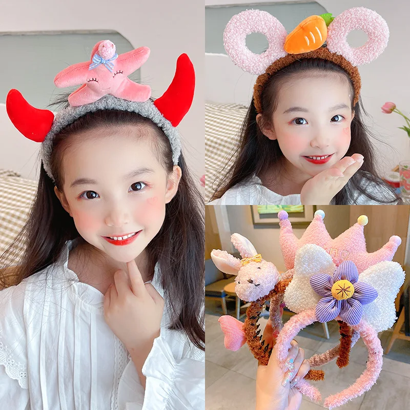 

Детский головной убор higoodkids, шпилька для волос с бантом для девочек, милый плюшевый обруч для волос кролика, обруч для мытья головы в виде мо...